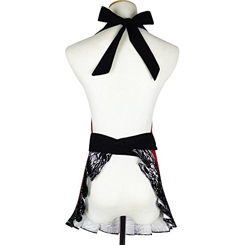 Floosum Retro Sexy Kitchen Cooking Apron, Lace Flirty Apron With Pocket For Women Girls, Red #TOP4
