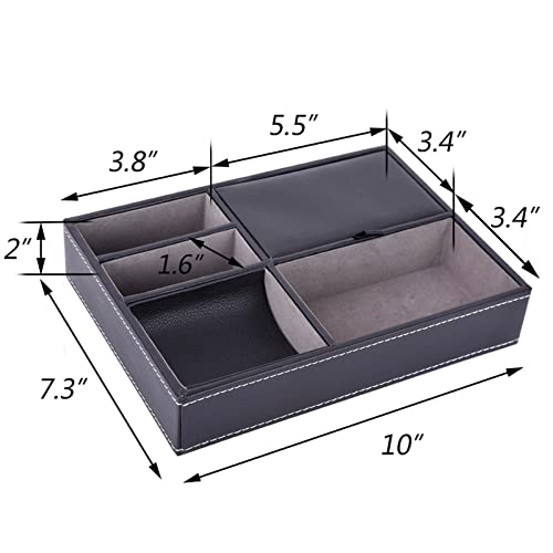 Autoark Leather 5 Compartments Valet Tray - Desktop Organizer For Keys,Coins,Wallet,Smartphone,Watches,Sunglasses And Accessories,Black,Aw-028 #TOP1