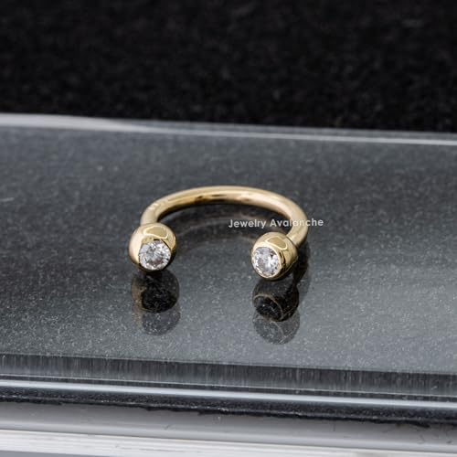 14K Solid Gold Horseshoe Septum Ring – Hypoallergenic Externally Threaded Nose Ring with Bezel-Set Cubic Zirconia (CZ) Ball – 8mm, 10mm2