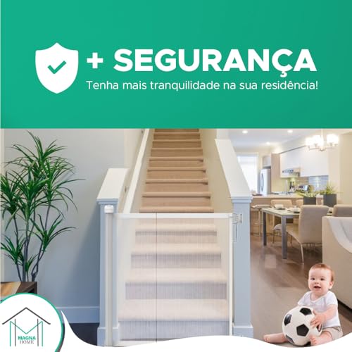 Portão Retrátil para Bebês e Animais de Estimação, Magna Home, Branco, PVC e ABS, 89cm x 1,8m