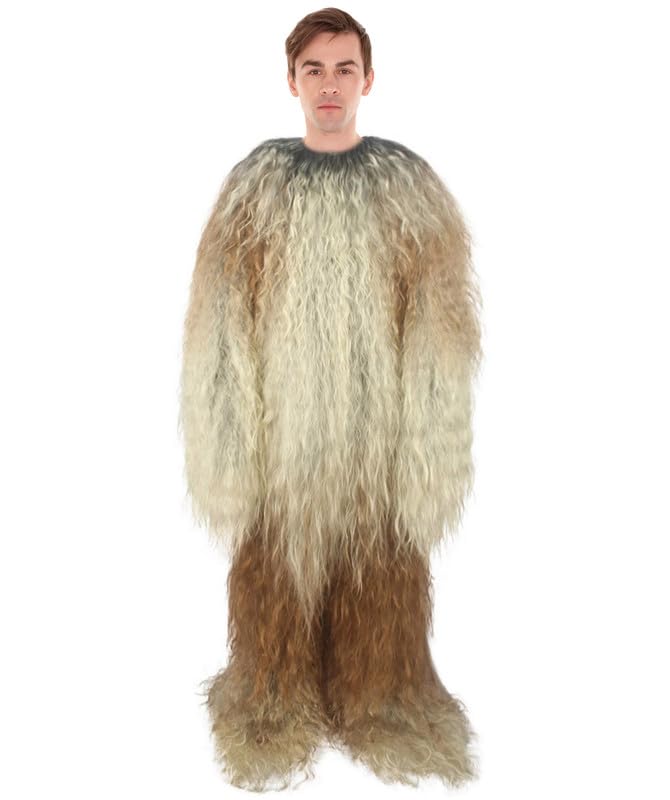HPO Adult Unisex Long Hairy Warrior Ape Costume - Military Leader Fighter Vest & Pant | Halloween Yeti Gorilla Outfit, Blonde - Medium