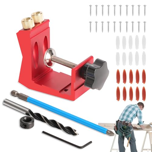Kit de Gabarit à Entures de Poche,Guide de Réglage Incliné à 15 Degrés,Kit d'Outils pour Trous de Poche avec Perceuse, Clé, Vis et Chevillettes - pour Projets de...