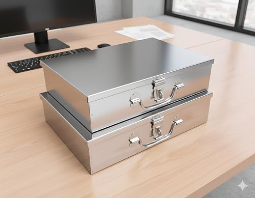 Image of Stainless Steel Storage Boxes Cash Peti Pooja Peti Organizer Vanity Box Safe Locker Box Set of 2 Pieces 7 inch and 8 inch