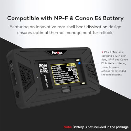 Portkeys PT5 II 5 Inch Camera Field Monitor Touchscreen 4K HDMI IN/Out with 3D LUT Luma/RGB Waveform Full HD Video Assist Monitor for DSLR and Mirrorless Camera