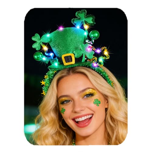 CAKURE Light Up St Patricks Day Hat Headband LED Green Headpiece Irish Day Hair Accessories for Women