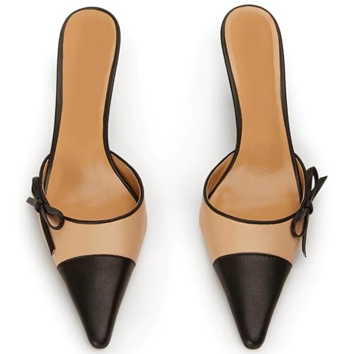 DOEYG Bow Pointed Toe Kitten Heels for Women Closed Toe Heeled Mules Sandals Vintage Stiletto Heels Pumps2