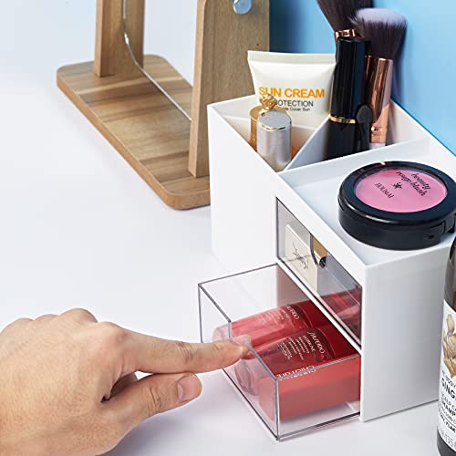 LETURE-Office-Desk-Organizer-with-drawer-Office-Supplies-and-Desk-Accessories-Business-CardPenPencilMobile-PhoneStationery-Holder-Storage-Box-White