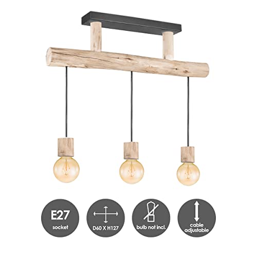 Lámpara colgante Billy de madera con 3 luces E27 para salón 2