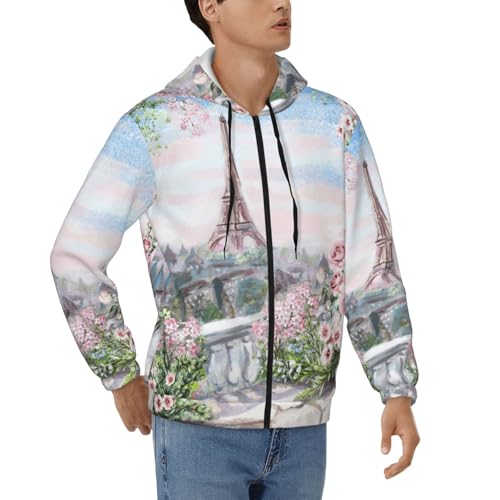Sweat Homme Zipper Paris Tour Eiffel Capuche Épais S-3XL