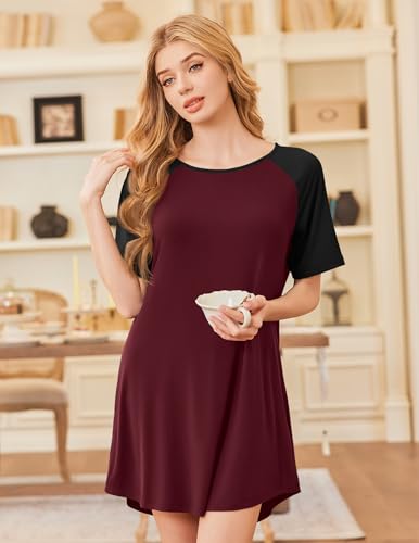 Image of Ekouaer Nightgowns for Women Bamboo Viscose Night Gown Short Sleeve Sleep Shirt Cooling Nightshirt Soft Sleepwear S-XXXL