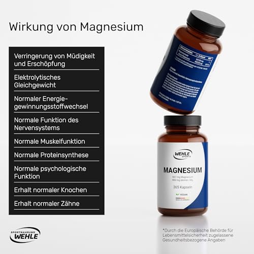 Magnesium 400mg Kapseln hochdosiert - 365 Stück (1 Jahr) 667mg je Kapsel, davon 400mg elementares Magnesium I Laborgeprüft Vegan - Wehle Sports – Bild 6
