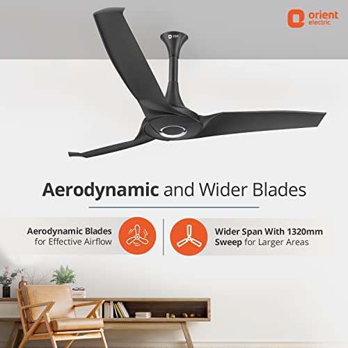 Image of Orient Electric's 1320 mm Aerostorm ceiling fan |Best-in-class 18-pole motor | Rust-proof ABS blades |100% Copper motor |Whisper-quiet operation | 2-year warranty | Charcoal Grey, pack of 1