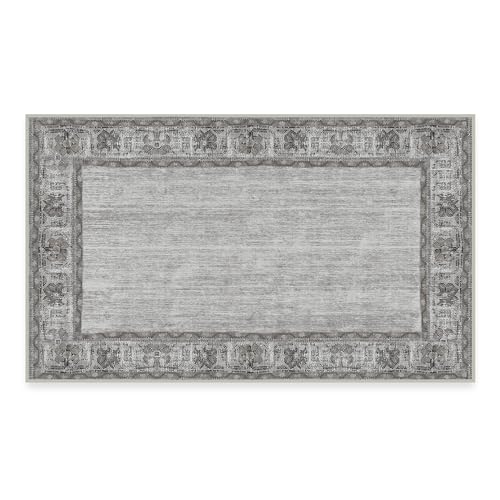 RUGGABLE Washable Area Rug – Zinnia Grey 3x5, Stain-Resistant, Non-Slip – Small Machine Washable Rugs for Living Room, Bedroom, Hallway, Entryway & Office–with Standard Pad