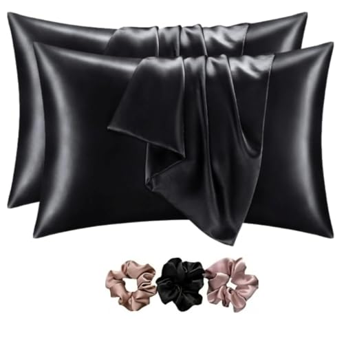 Go well Satin Silk Pillow Covers Pack of 2 for Hair and Skin-with Satin Scrunchies for Women Stylish|Satin Pillow Cover for Hair and Skin|scrunchies f