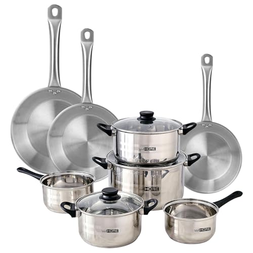Well Home Set de Batería de Cocina de 8 Piezas y Sartenes en Acero inoxidable Ø20 Ø24 y Ø28 x5cm, Aptas para inducción y SIN antiadherente