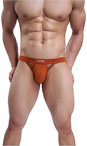 KAMUON Men’s 3-Pack Cotton Jock Strap Sexy Athletic Thongs Underwear Jockstrap (US M = Asian Tag L : Waist 32"-34", Black+Orange+Grey) - Thumbnail 4