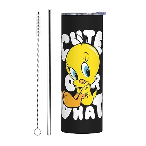 トゥイーティー ストロー&ストローブラシ付き マグカップ コーヒーカップ 600ML コンビニカップ タンブラー ステンレス製 保冷 保温 車用 蓋付き 持ち運び 水筒 大容量 直飲み 人気 プレゼント U134