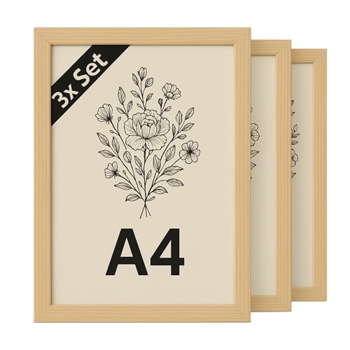 INNOVAHOME Bilderrahmen DIN A4 Natur Holz 3er Set Fotorahmen
