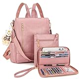 Soperwillton Women Fashion Backpack Purse Anti-Theft Leather Shoulder Bag Travel Multi Pockets Handbag Wallet Set 3pcs
