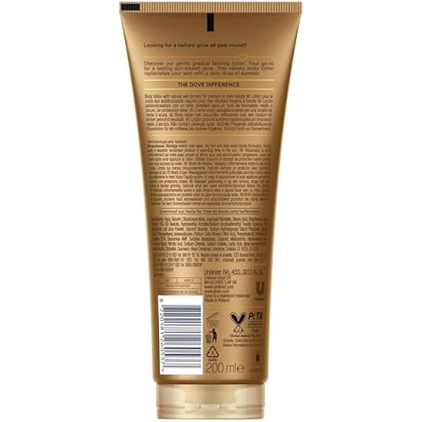 Лосьон для тела Dove Summer Revived Gradual Tanning Medium to Dark с алоэ вера и глицерином для постепенного загара и шелковистой мягкой кожи, покрытой солнечными лучами 200 мл 2 шт.