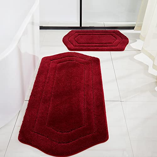 COSY HOMEER Extra Thick Bath Rug Set, Anti-Slip Red