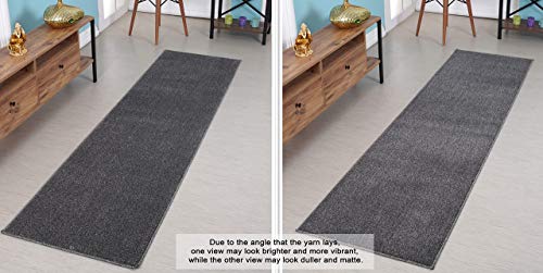 Extra Thick Residential Hallway Entryway Kitchen Floor Carpet Runner Rug | Slip Skid Resistant Rubber Backing | 26 Inch Wide X 8 Ft Long | Grey #TOP5