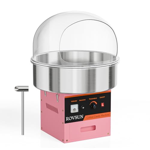 ROVSUN 21 Inch Cotton Candy Machine, Electric Cotton Candy Maker Machine Candy Floss Maker Machine w/Cover, Stainless Steel Bowl, Sugar Scoop and Drawer for Commercial Home Party Carnival, Pink