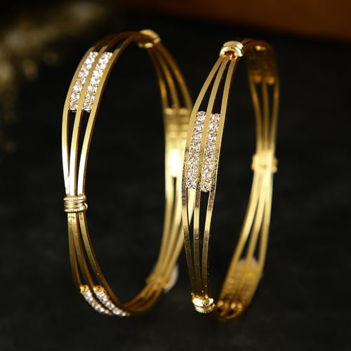 Image of Shining Diva Fashion Set of 2 Stylish Traditional Design Crystal Bangles for Women and Girls