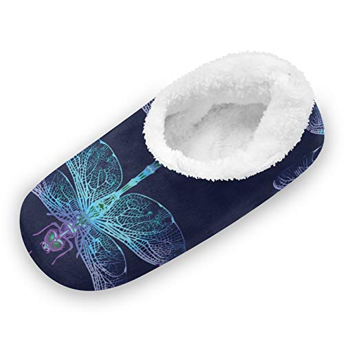 OTVEE Dark Blue Dragonfly House Slipper for Women Men, Comfy Slippers Warm Home Bedroom Shoes2