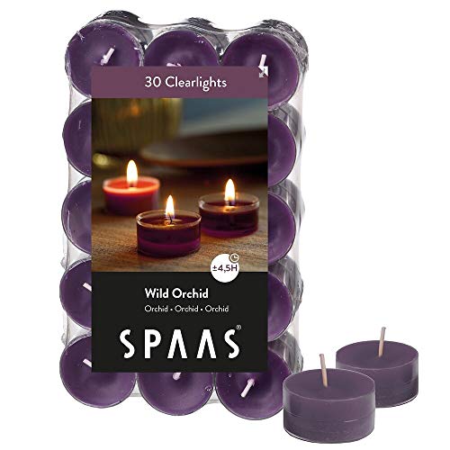 SPAAS 30 Clearlights parfumées, bougies chauffe-plats cup transparente, ± 4,5 heures - Wild Orchid