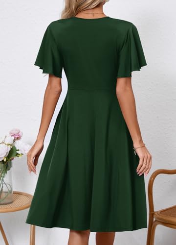 Image of Women's Casual Summer Dress V Neck Short Sleeve Flowy Stretchy Comfort Fit for Daily Wear Work Midi Dresses