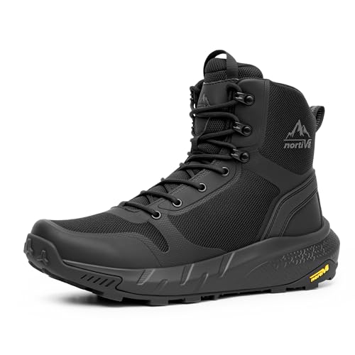 NORTIV 8 Botas tácticas militares ligeras y cómodas para el trabajo, todo el día, con cremallera lateral, para motocicleta, combate, senderismo, 8 pulgadas, Vanguard, Negro-Oxford, 47 EU