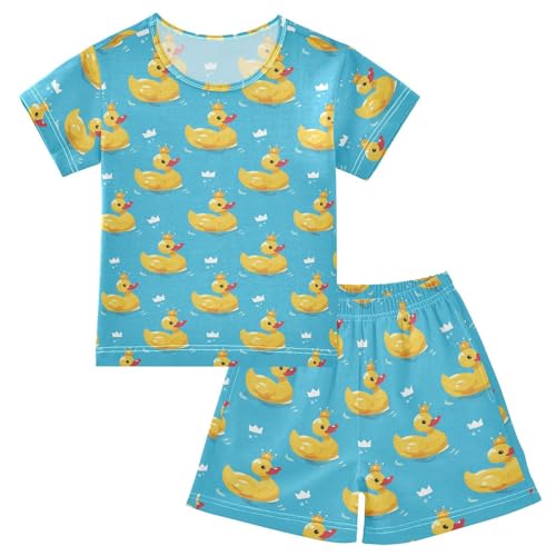 Vdsrup Yellow Ducks Summer Pajamas Set Short Cotton Crowns Sleepwear 2 Piece Unisex 5Y