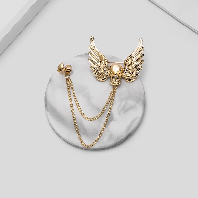 Image of Gothic Halloween Skull Hand Brooch Pin for Women Men Punk Vintage Crystal Skeleton Tassel Chain Lapel Pins Dark Skull Brooches Sweater Suit Accessory
