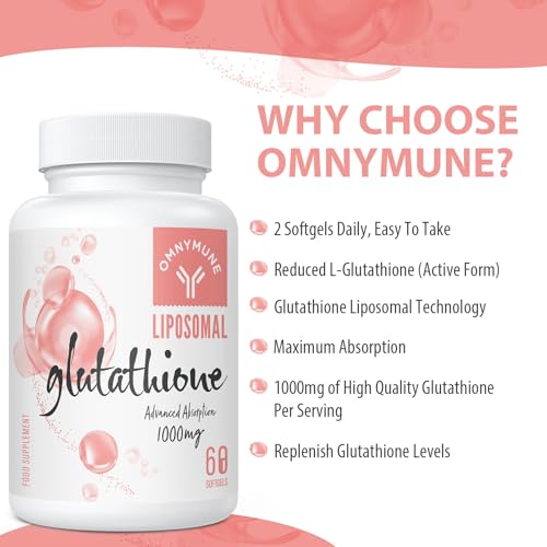 Liposomal Glutathione Supplement 1000mg, Reduced Glutathione Softgels with Vitamin C, for Anti-Aging, Detox, Brain, Immune Health, Better Absorption, L-Glutathione 60 Capsules per Bottle - 5