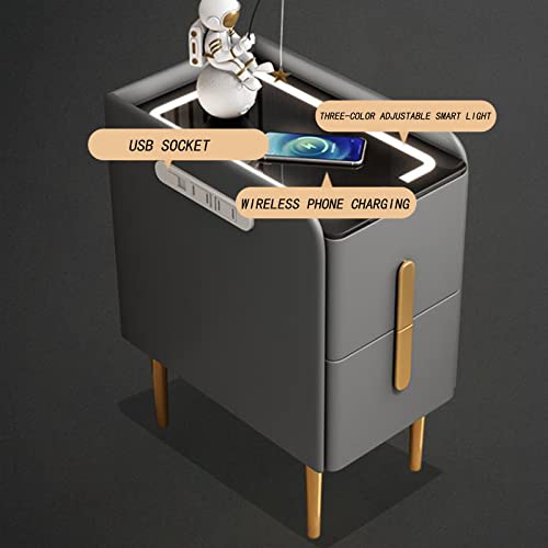 Table de chevet moderne noire à 2 tiroirs avec chargeur LED pour chambre - 8