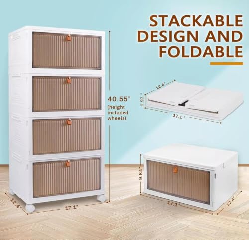 Image of 4 ๐๐๐๐ Plastic Rack for Storage Cabinet with Wheels | Multipurpose Shelf Storage Services Almirah Wardrobe for Clothes, Kitchen Cupboard | Plastic Organizer with Transparent Doors