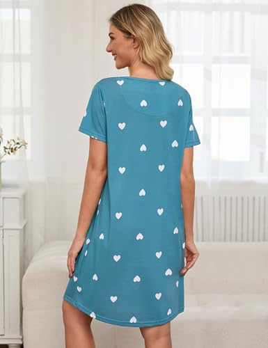 Image of ENJOYNIGHT Womens Cotton Nightgown Short Sleeve Sleepshirt Print Nightshirt | Short-Sleeve Crew Neck, Soft Cotton Fabric, Cartoon Printed Sleep Shirt, Loose Fit