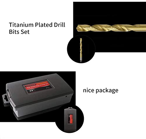 Monster & Master Titanium-Plated Drill Bit Set, High-Speed Steel Gold Drill Bits With 135-Degree Bifurcated Tip, 1/16"To 1/2", Long Twisted Metal Jobber Bit, 29-Piece #TOP3