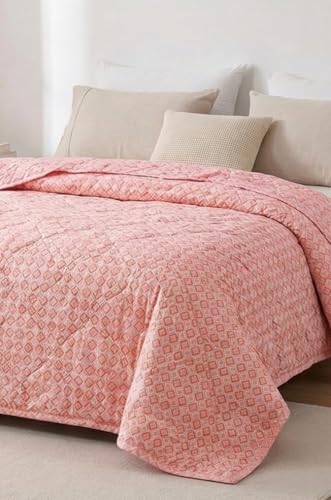 Image of Summer Blanket 100% Cotton Reversible Ac Comforter and Cooling | Classic Printed Design | Quilt | Dohar Single /Double Bed Quilt Ideal for Gifting (White Color Floral Desing, Double)