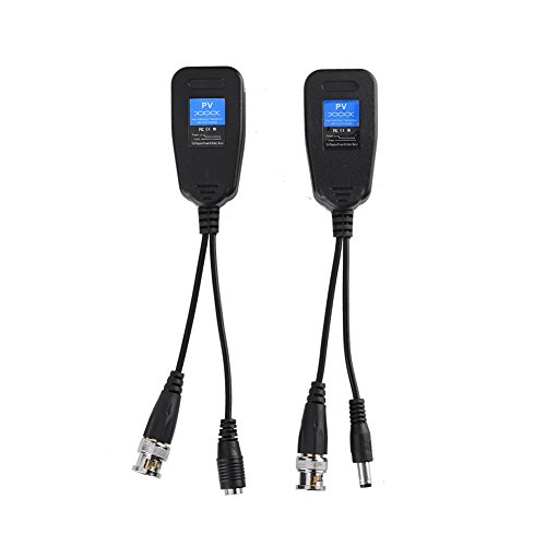 Qioni 1Pair Power Video Balun, HD-CVI/TVI/AHD Passive CCTV Coax BNC Video Balun with Power Connector and RJ45 CAT5 Data Transmitter, Compact Size and Easy Installation