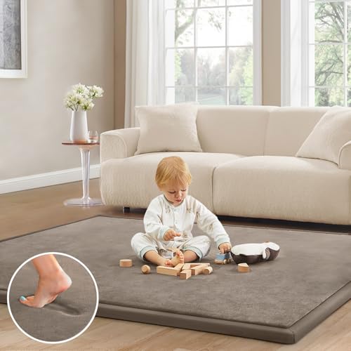 Image of ILPEOD Baby Play Mat for Floor Nursery Rug Muscle Mat Area Rug Playroom Rug 59"x79" Playpen Mat Memory Foam 1.3" Thick Crawling Mat for Babies,Toddlers, Infants, Kids,Camel