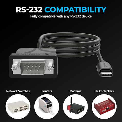 Image of SABRENT USB-C to DB9 Serial RS-232 Adapter Cable 3FT, Prolific PL2303GS Chipset, USB 2.0, 1bps-12Mbps Baud Rate, for POS Terminals, Modems, GPS, Industrial Devices (CB-D9C3)