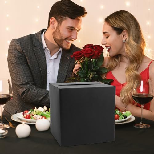 Image of Hxezoc Black Card Box with Slot 7.9 inch Wedding Favors Card Box Receiving Money Box Envelope Holder for Reception, Wedding, Baby Showers, Anniversary, Retirement, Birthday Party, Graduation Decorations