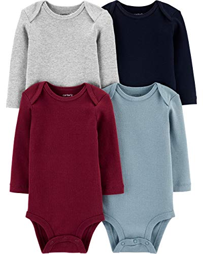 Image of Carter's Baby Boys 4-Pack Long-Sleeve Original Bodysuits Solids (3 Months, Navy/Heather/Maroon)