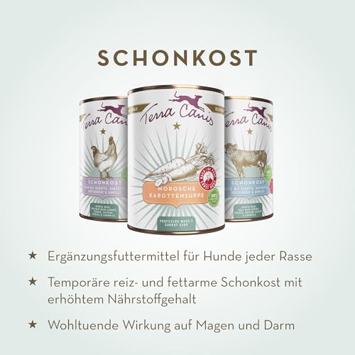 Terra Canis Morosche Karottensuppe Hund-Schonkost 6x400 g – ideal bei Magen-Darm-Beschwerden und Verdauungsstörungen, für eine gesunde Darmflora, mit Rohstoffen in 100% Lebensmittelqualität