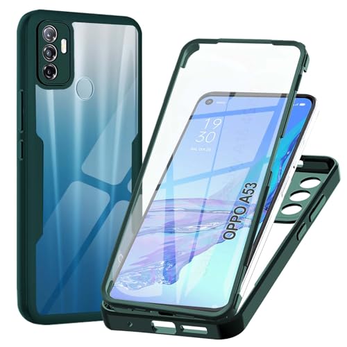 WeiCase Cover per Oppo A53 / Oppo A53s, Custodia Antiurto con Protezione dello Schermo Integrata, 360° Sottile Cover Transparente Silicone Custodia per Oppo A53 4G / A53s 4G, verde
