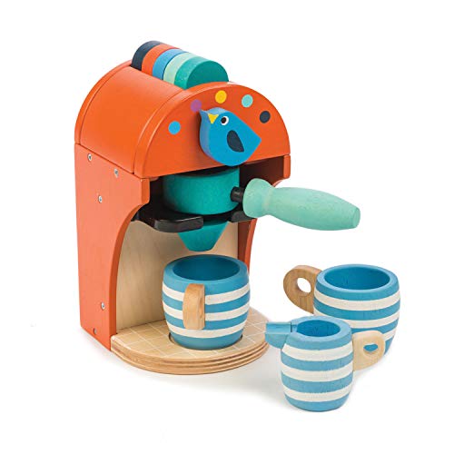Wooden Toy Espresso Machine - Pretend Food Play Toy Coffee Machine with Capsules, Cups and Milk Jug - Encourages Imaginative Play, Roleplay and Communication Skills - 3 Years +