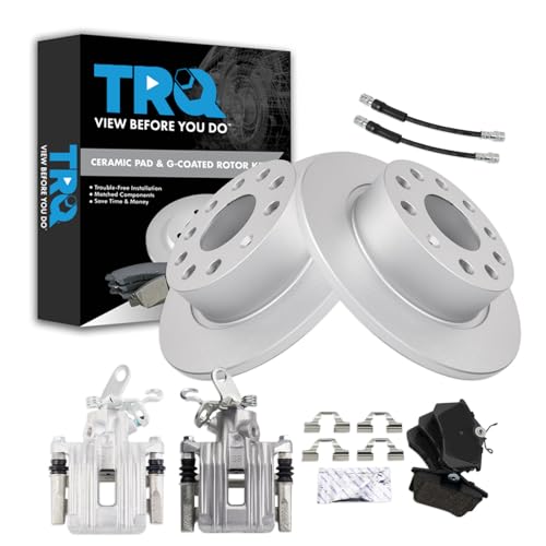 Image of TRQ Rear Brake Pad and Rotor Set Ceramic G Coated 253 mm Rotors Calipers Hoses Compatible with 2010-2013 Audi A3