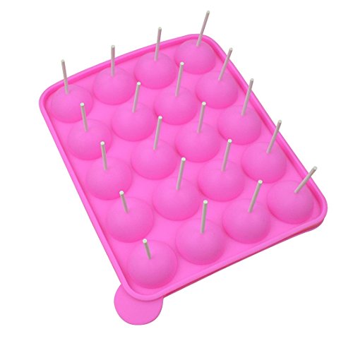 Rbenxia Silicone Cake Mold 20-Cavity Half Circle Lollipop Party Cupcake Baking Mold Cake Pop Stick Mold Tray Pink With 25 Sticks #TOP4